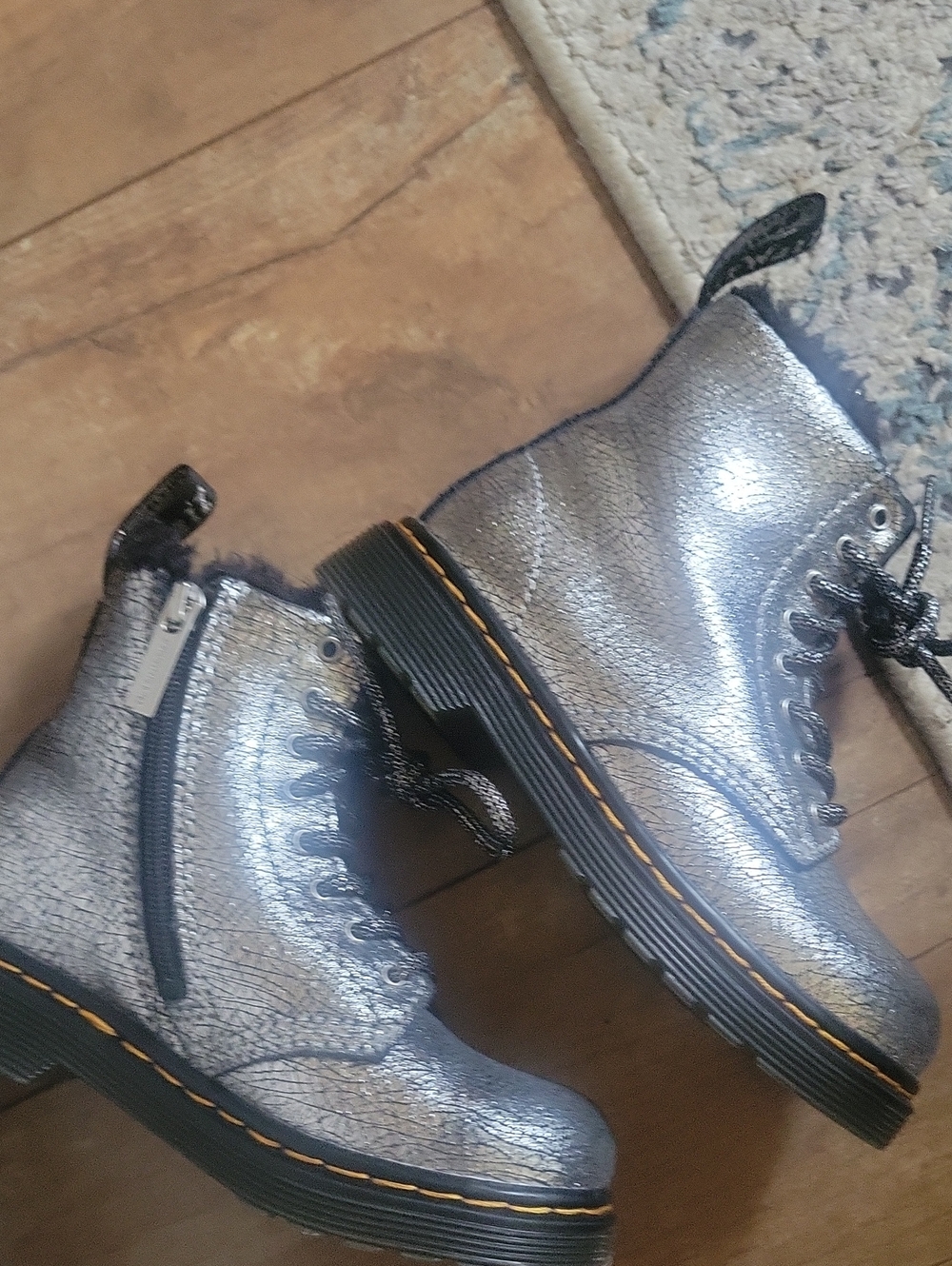 DR. MARTENS  Metallic Silver Lace-Up Winter Boot with Side Zip - Picture 2 of 8